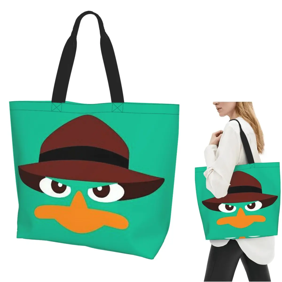 

Perry The Platypus Cartoon Shopping Tote Bag Canvas Large Capacity Shoulder Bags Shopper Grocery Handbag for Women