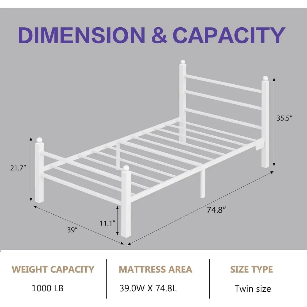 Children's bed.Twin Bed Frame with Headboard and Footboard,Heavy Duty Steel Slats Support Metal Bed Frame with Charging Station