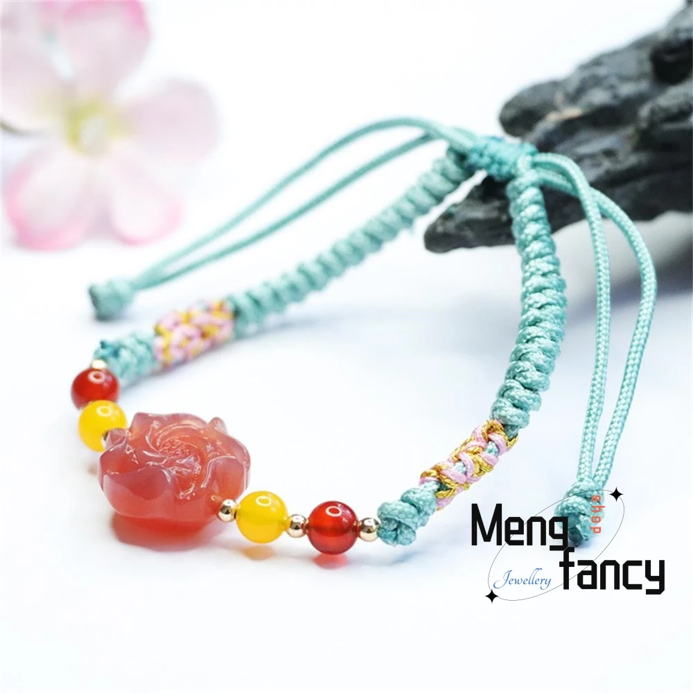 Natural Salt Source Agate handmade knitting String Peony Flower Bracelet Simple Elegant High-grade Exquisite Jewelry Accessories