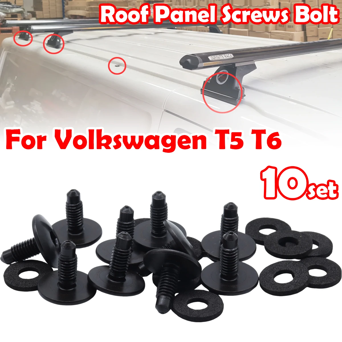 

10SET For Volkswagen Transporter T5 T5GP T6 T6.1 2003 - 2021 Roof Rack Holes Panel Blanking Black Screws Bolts Sealed WHT006148