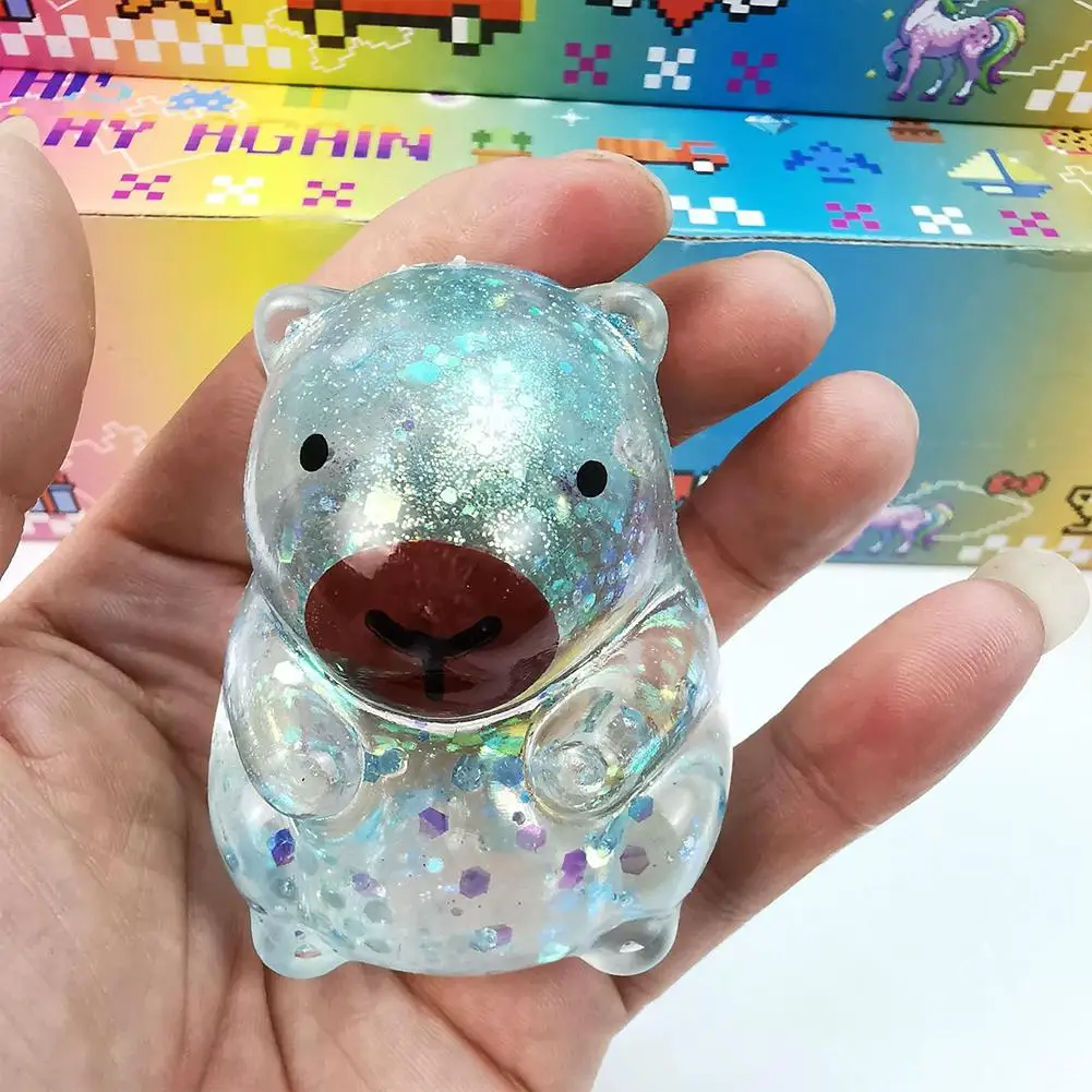 Juguete Antiestrés de Capibara de Dibujos Animados, Suave con Purpurina, Juguete Sensorial para Apretar y Aliviar el Estrés, Decoración