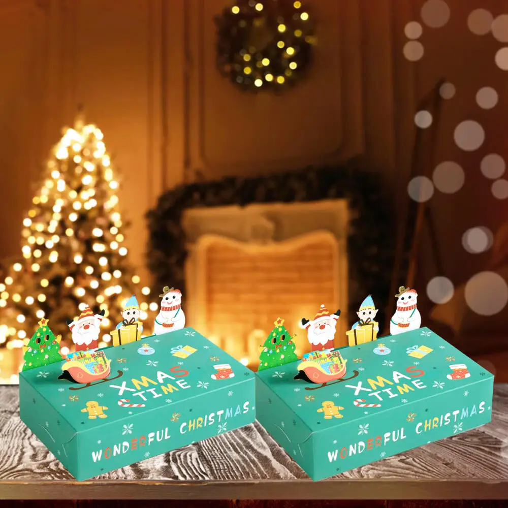 10pcs Cartoon Christmas Kraft Paper Candy Gift Box Kids Favor Cookie Box 2024 Christmas Party Decoration Xmas Navidad New Year