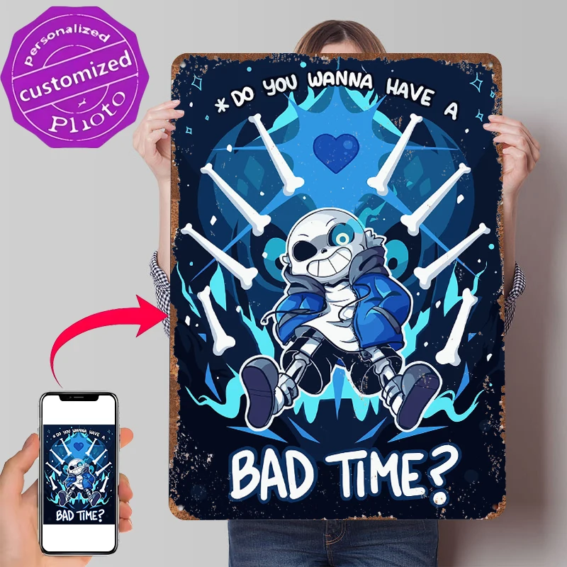 Sans Undertale: Bad Time Poster Customized Vintage Metal Signs Wall Art Retro Tin Plaque for Decoration Garage Decorations House