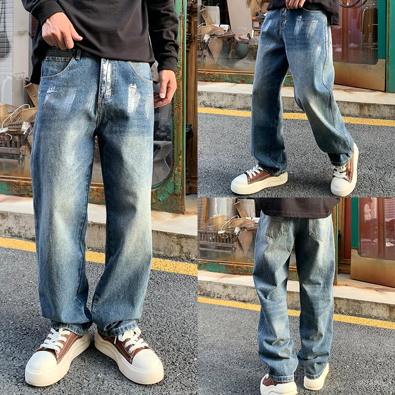 

Korean Fashion Baggy Jeans For Men Streetwear Blue Denim Pants Hip Hop Skateboard Jeans Kpop Trousers Male Harajuku Cargo Pants