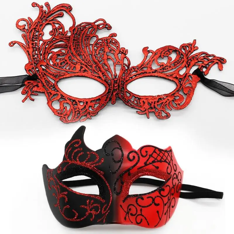 HOT! 2pcs Elegant Black Lace Masquerade Mask Set For Couples Perfect For Venetian Party Mardi Gras And Halloween Celebrations