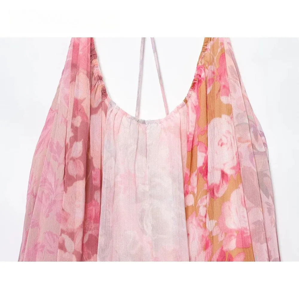 KONDALA Chic Holiday Beach Sexy Cami Donna Abito Moda 2025 Estate Stampa Flora Abito lungo Patchwork Party Pieghettato Y2K Abiti