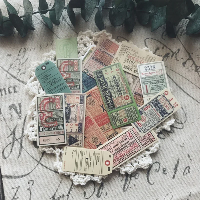 22Pcs Old Ticket Junk Journal Ephemera Vintage Sticker Decorative Tim Holtz Style DIY Album Diary Scrapbooking Material Supplies