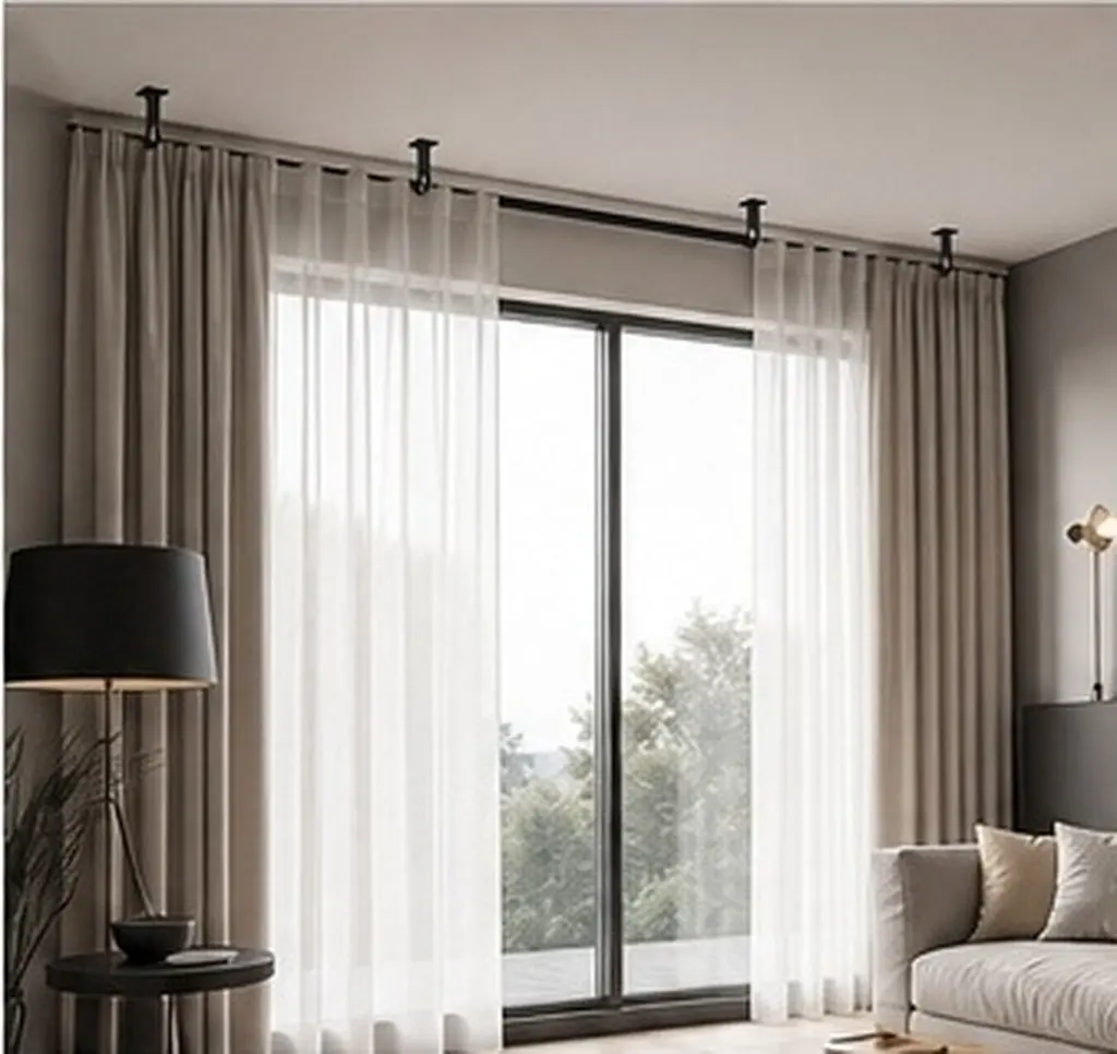 4Pcs Sleek Modern Ceiling Mount Curtain Rod Holder Set Robust Support Bracket for Curtain Rods in Living Room Bedroom Office