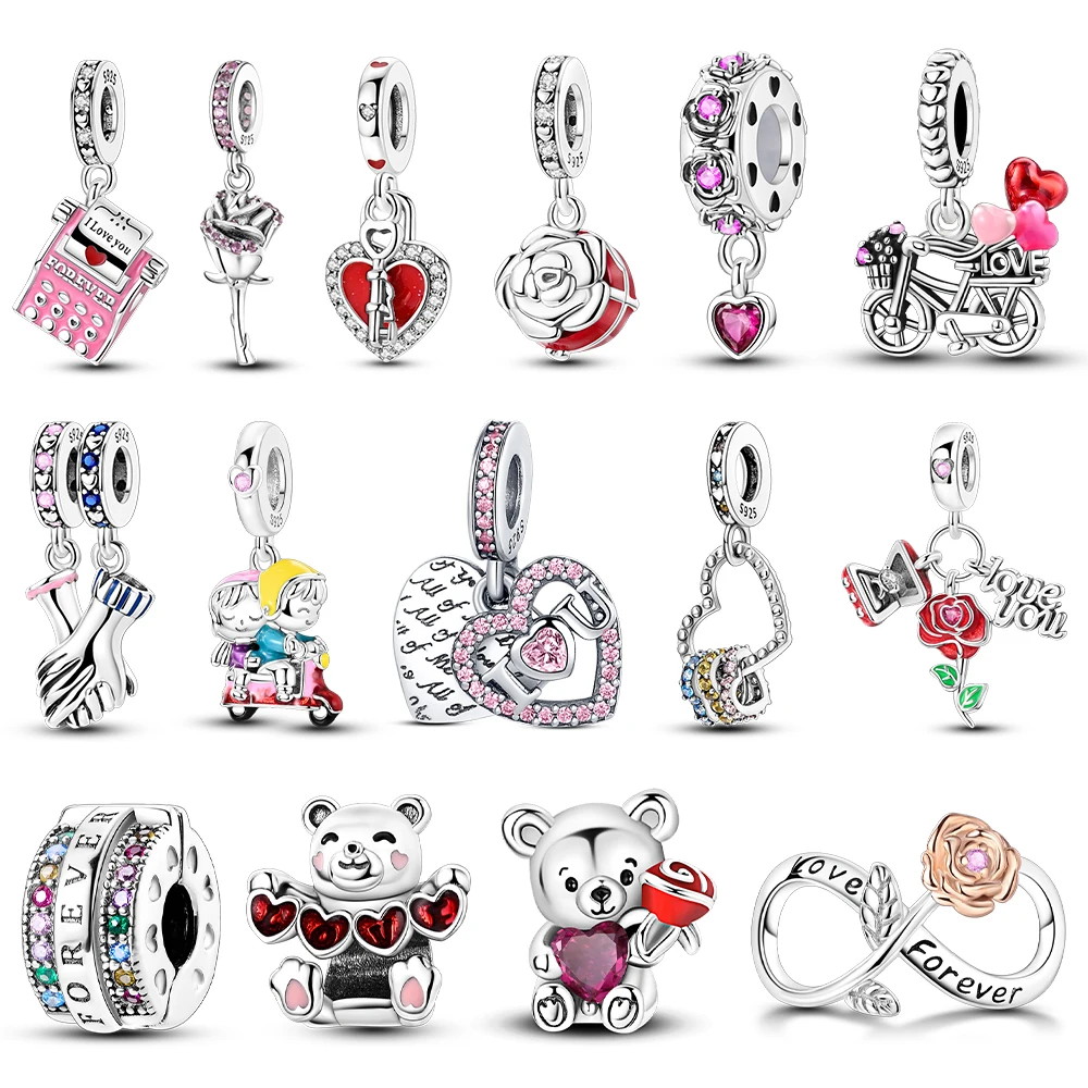 

925 Серебряная Роза Сердце Бесконечные Любовные Шармы Ко Дню Святого Валентина Подходит Оригинальный Браслет Ювелирные Украшения Подарок Жене Подруге