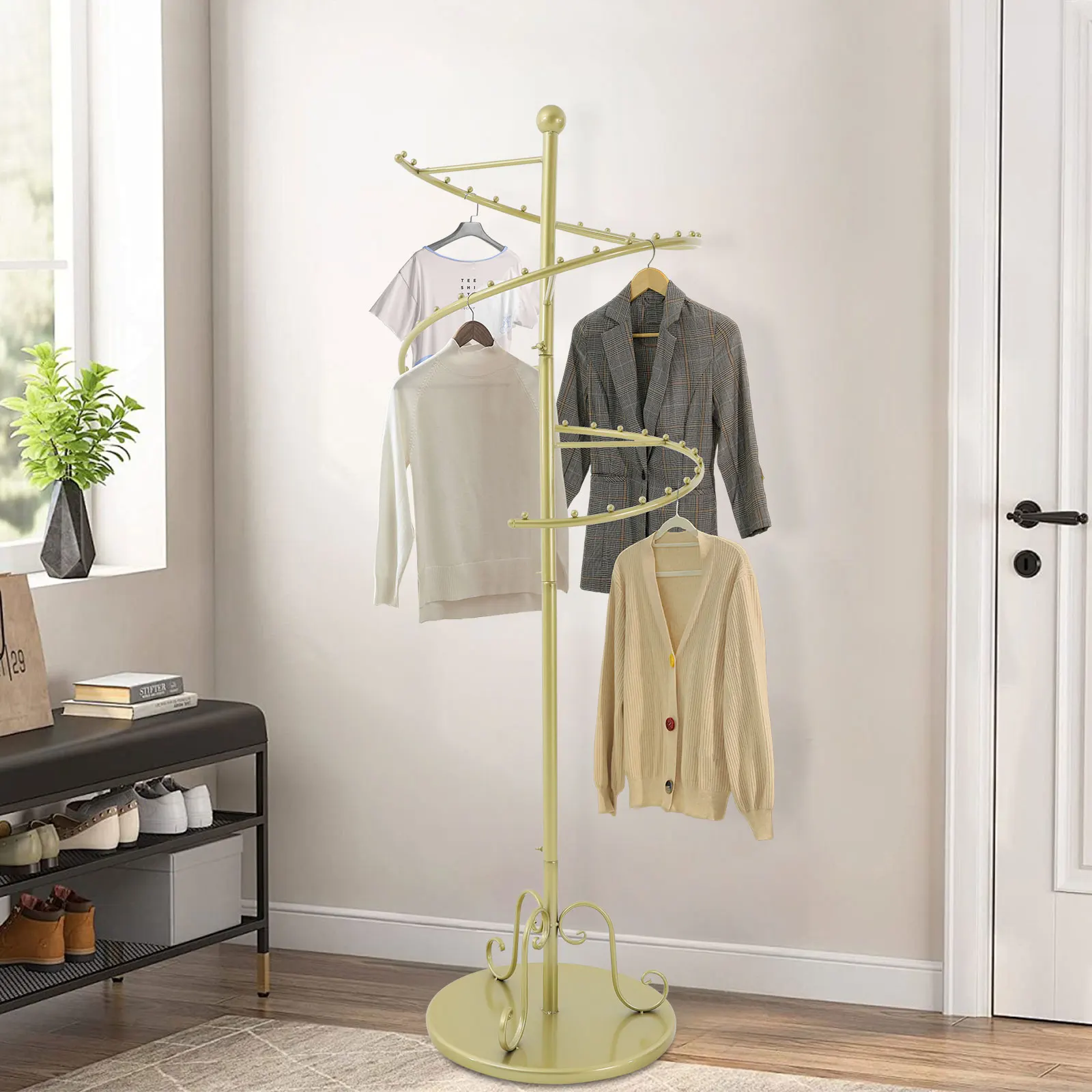 

Spiral Rotating Clothing Rack, Heavy Duty Garment Rack, Sturdy Freestanding Hanger, Center Placement Hanging Rack, Iron Display