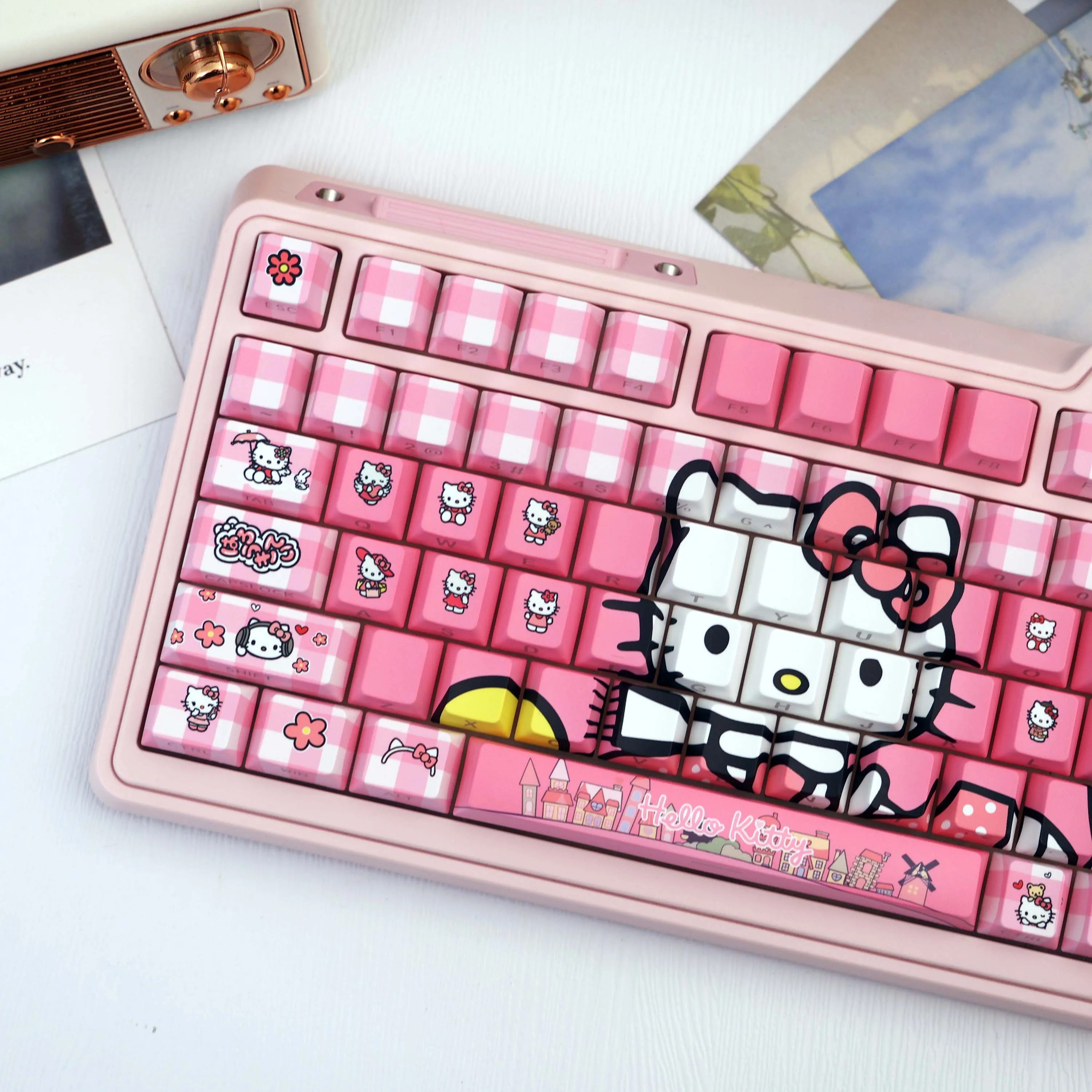 138 Keys Pink Hello Kitty PBT Keycaps Cherry Side Print Translucent Dye-Sub MX Set for 61/64/68/87/96/104/108 view 5