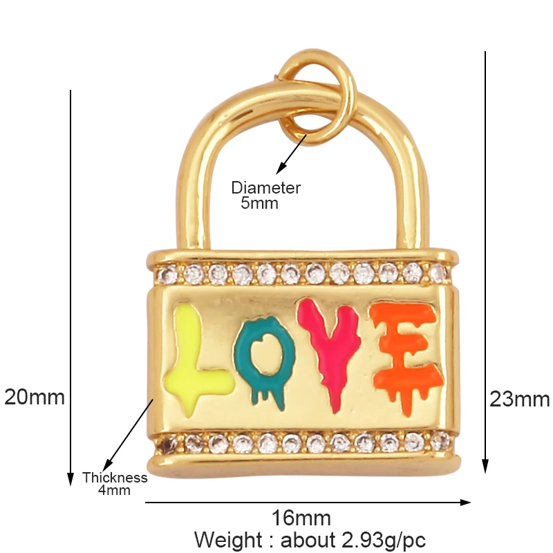 Fashion Rainbow Enamel Lock Charm Pendant,18K Real Gold Plated Colour,Necklace Bracelet Pendant for Handmade Jewelry Supply L99