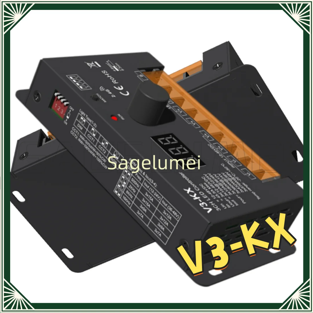 V3-KX Knob RF Dimmer 3Ch LED Controller Digital Display Push Dimming Suitable for Single Color CCT RGB LED strip Light Skydance