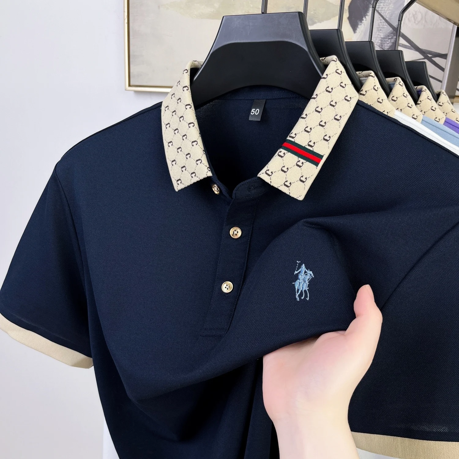 

Summer New Fashionable Men's Shortsleeved Business Casual Comfortable Breathable Polo Shirt Exquisite Pony Embroidery Tshirt Top