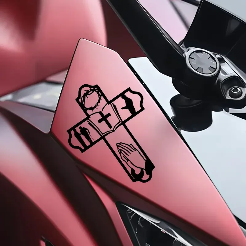 2D Flat Praying Hands Cross Waterproof Sunproof Vinyl Sticker Car Motorcycle Helmet Scratch Cover DIY Belief Decor Holiday Gift