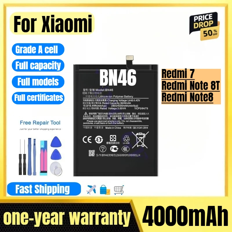 

BN46 for Xiaomi Redmi 7/Redmi Note 8T/Redmi Note8 Phone Battery High Quality High Capacity Replacement Bateria with Tools