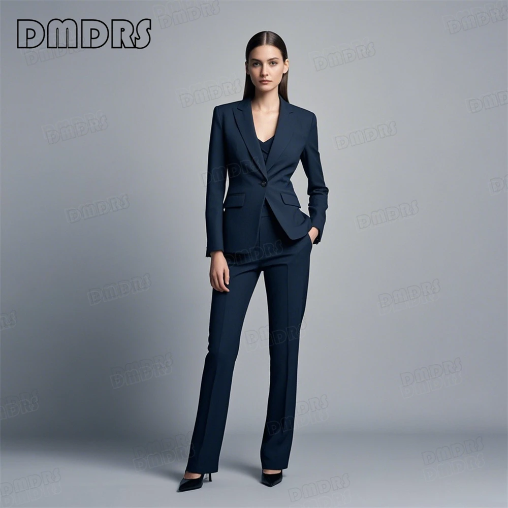 

Women's Slim Fitting Suit Set, Two Pieces Tuxedo Pants Set, One Button Notched Lapel Blazer, Professional Outfit for Women