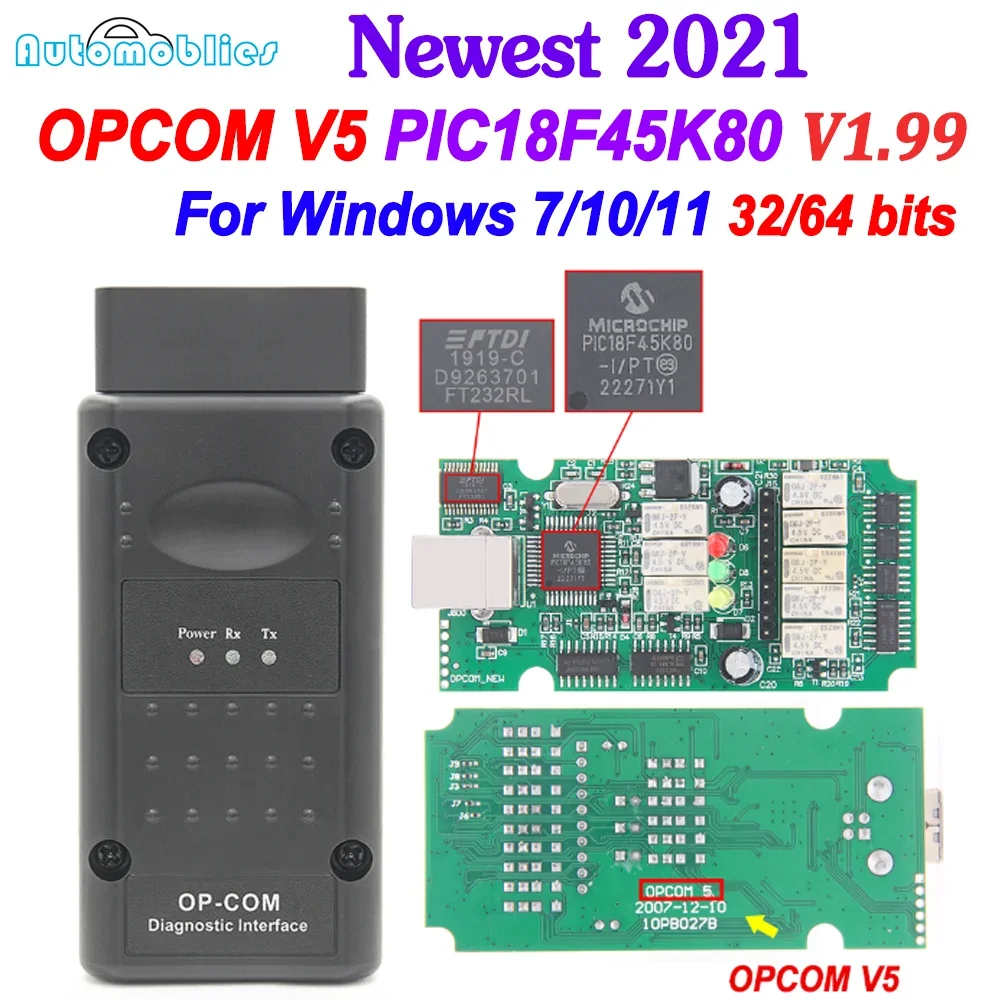 Newest For Opel 2021 OPCOM 1.99 OP-COM CAN BUS OBD2 Scanner OP COM V1.99 PIC18F45K80 Firmware 1.99 Professional Diagnostic Tool