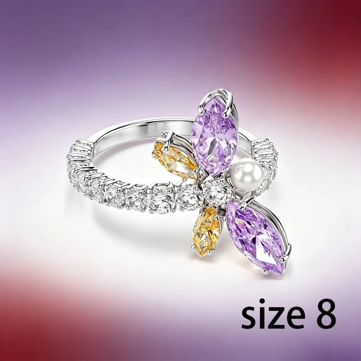 Multicolor CZ Flower Dragonfly Jewellery Set for Women