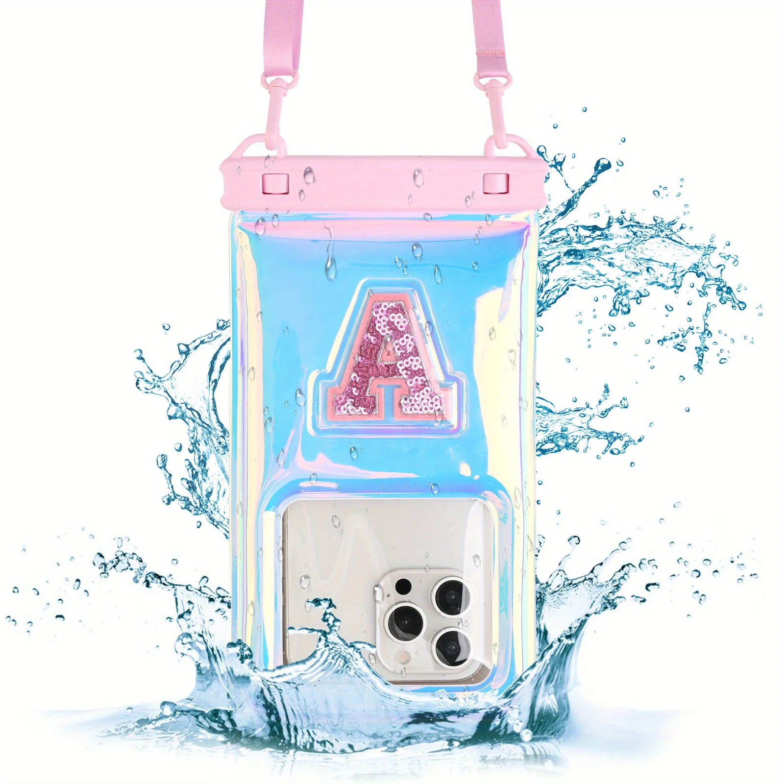 

HAISSKY Letter Laser Sponge Float Waterproof Phone Bag for IPhone 16 15 14 13 12 Pro Max Beach Swimming Water Park Storage Pouch