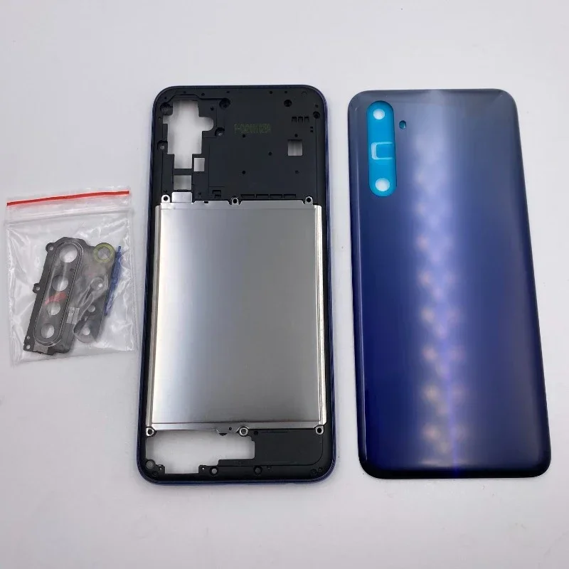 Phone Housing Middle Frame+Battery Back Cover Case Panel with Camera Lens Side Button for Oppo Realme 6 RMX2001