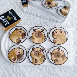 Cute Capybara Circular Self-adhesive Embroidered Patches Decorative Clothing Bag DIY Student Stationery Brooch Accessories