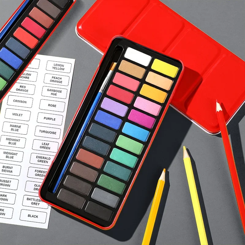 

1Box 12/18/24/Colors Solid Watercolor Paint With Water Brush Pen Iron Box Set,Fine Art Drawing Graffiti Art Supplies