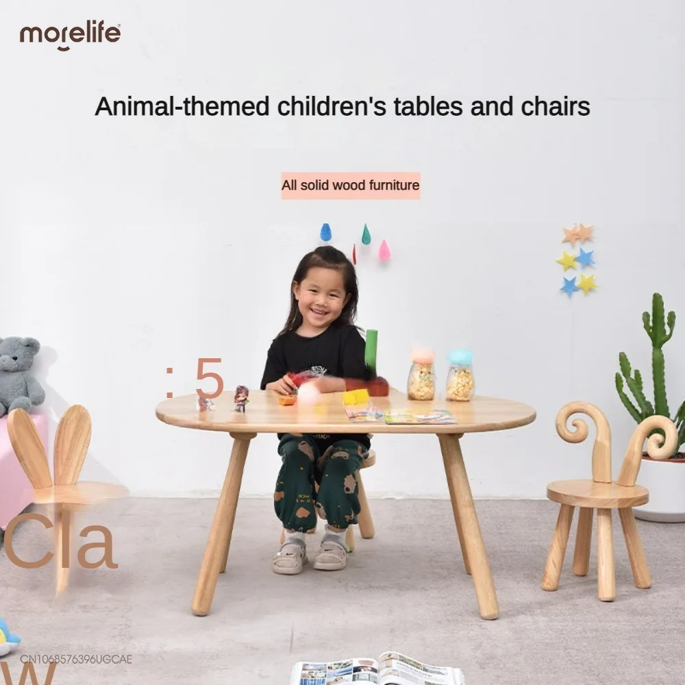 Children\'s Table Stool Wooden Stool Kindergarten Solid Wood Table and Chair Set Baby Writing Learning Game Toy Table Home Use