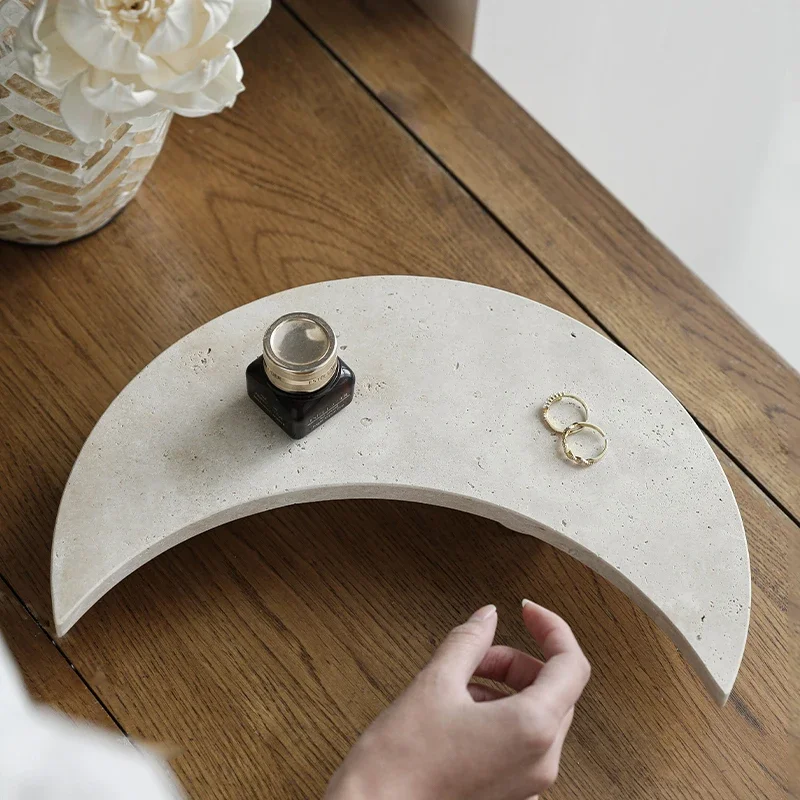 

Травертиновый поднос для свечей и декоративных брелок Mubkhar в форме луны для ювелирных изделий, духов