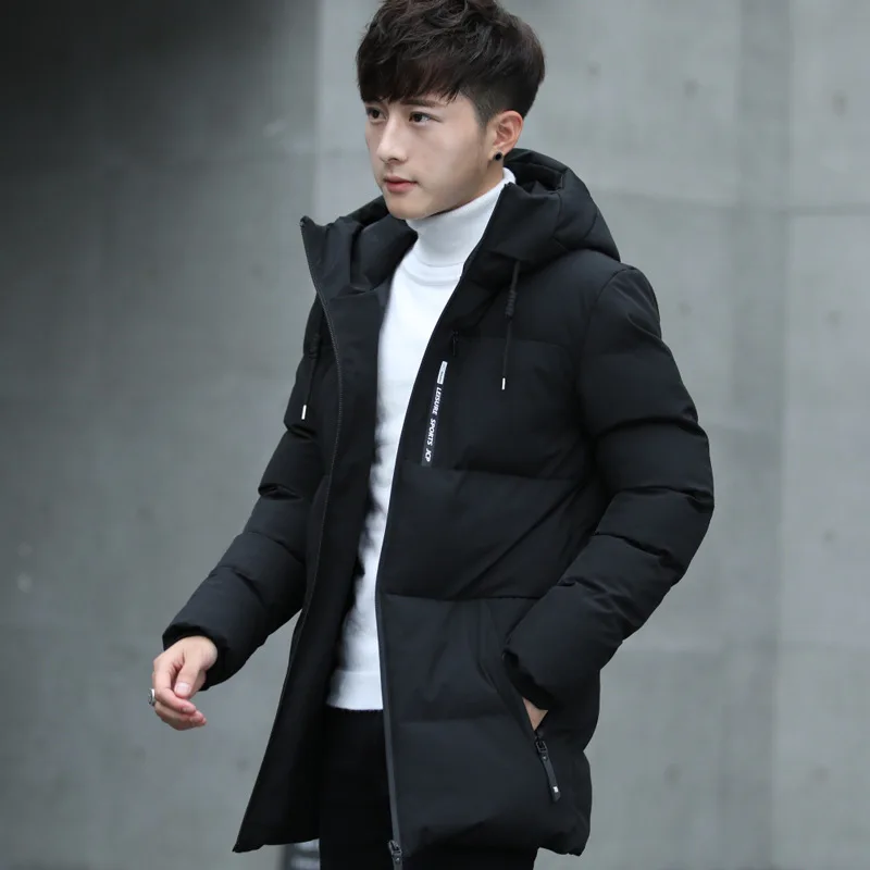

Winter Mid-length Men's Hooded Cotton Coat Young Style Thick and Warm Cotton Coat, New Style Warm Coat Men's Cotton Jacket