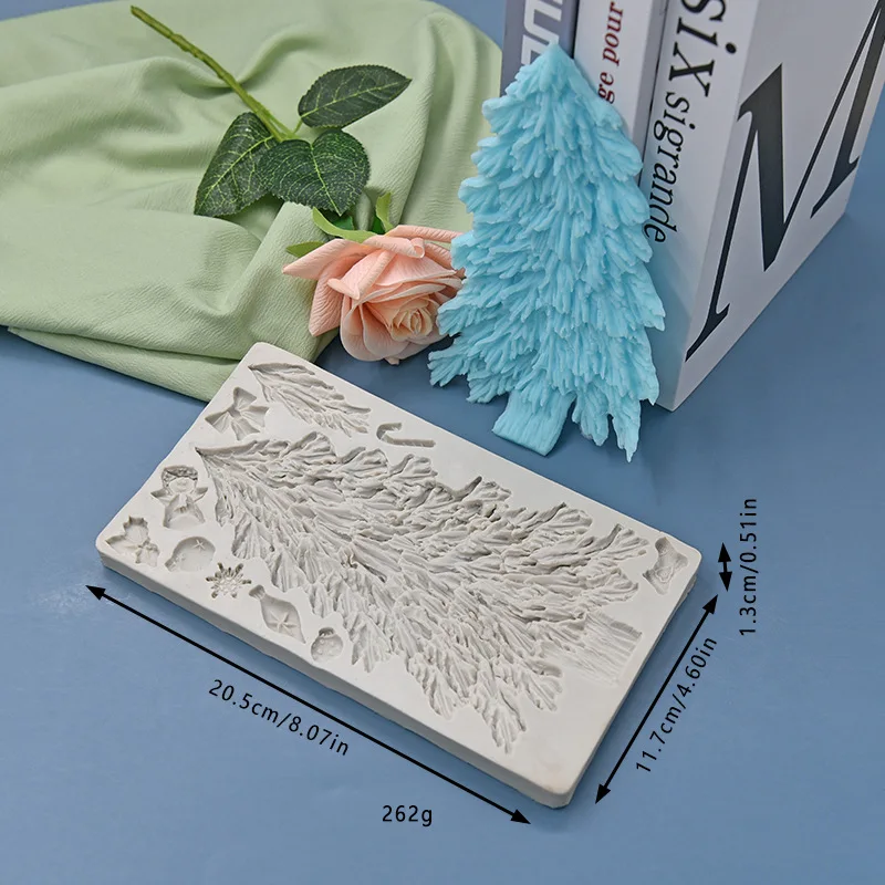 Christmas Tree Fondant Mold For Cake Decoration 3D Xmas Snowflake Holly Leaves Silicone Mould Polymer Clay Crafts Kitchen Tools