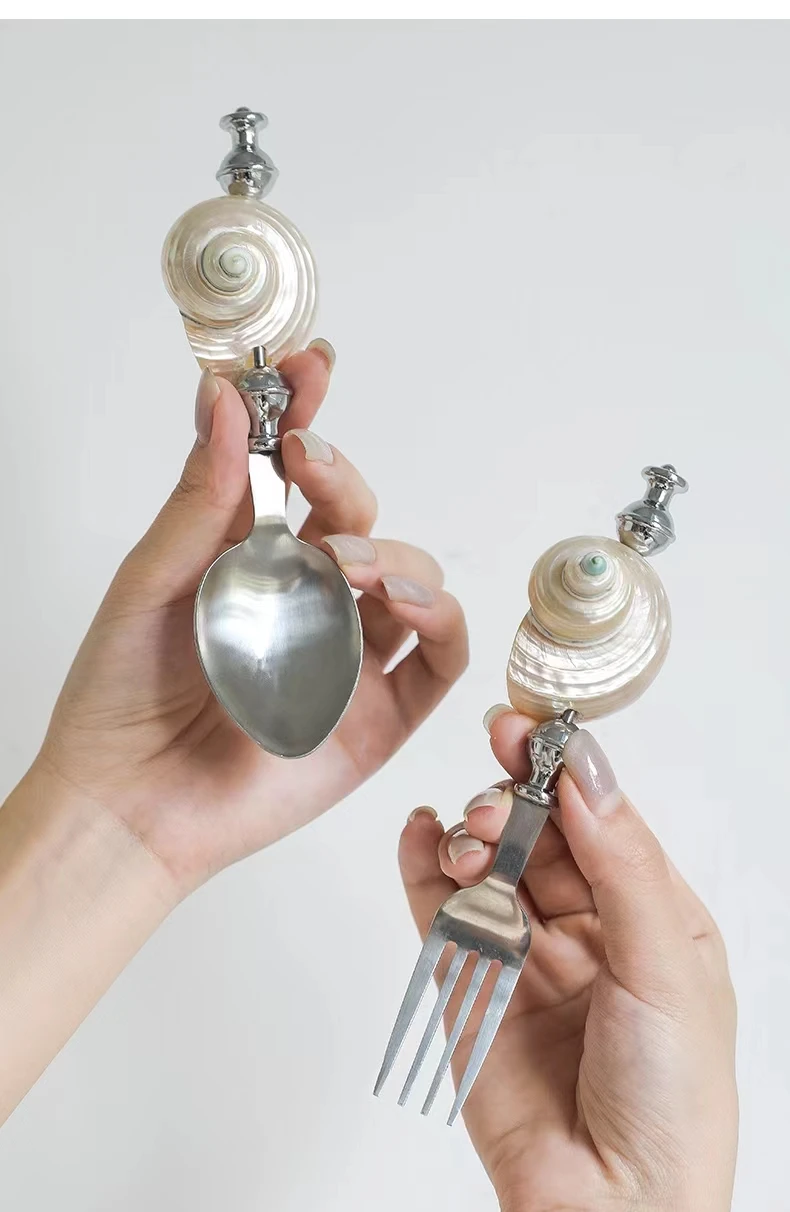 

Creative conch props three-piece set of stainless steel fork, spoon, knife and tableware