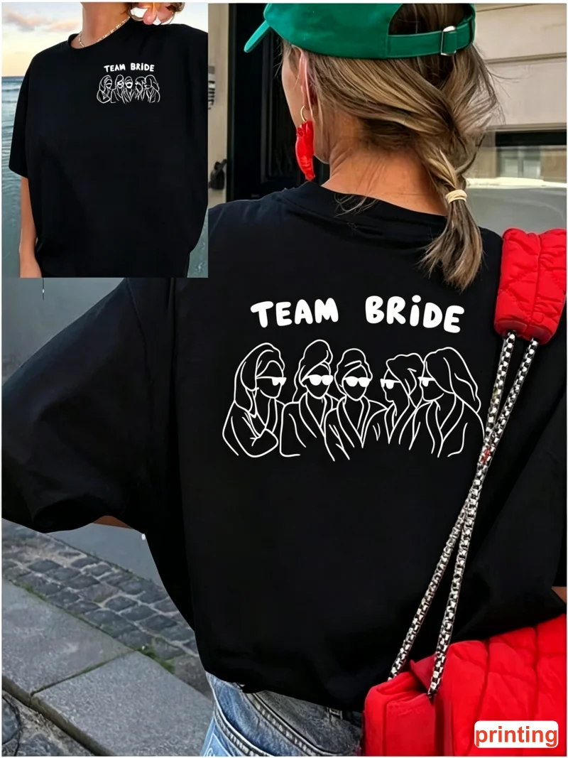 Team BrideSquad Print 26-27 T-shirt Crew Neck Short Sleeve Wedding Bridesmaid GraphicTee Great For Pre-Wedding Weekend Occasions