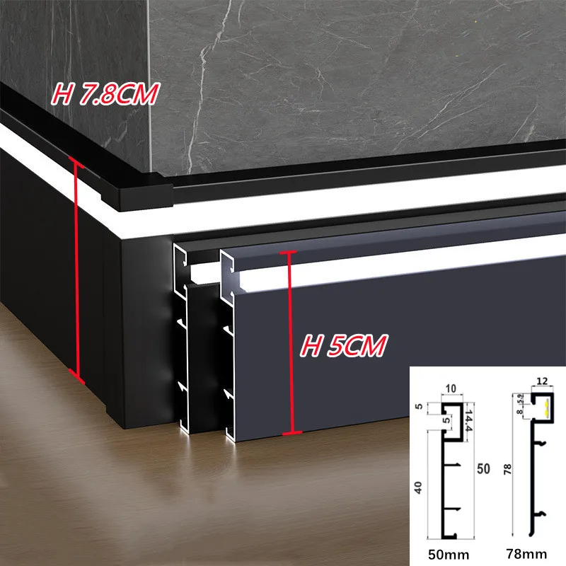 50mm/78mm LED Aluminium Profile Baseboard Suface Mounted Skirting Channel PC Cover Wall Trim Floor Hard Bar Strip Light 0.5m/1m