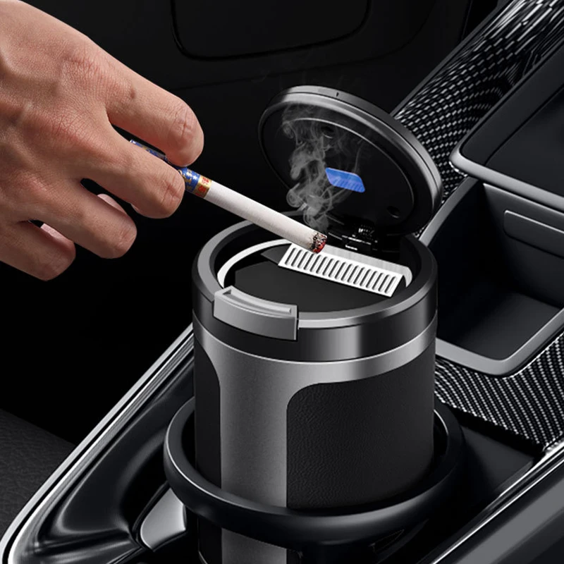

1Pc Luxury LED Car Ashtray Flip Lid, Aluminum Alloy Heat Insulation Flame Retardant Large Capacity Detachable Washable for Benz