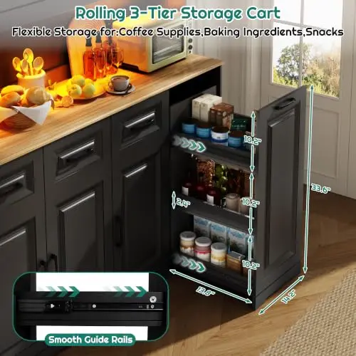 72" Tall 60" Wide Extra Large Pantry Storage Cabinet w/Power Outlet,LED Light,Farmhouse Kitchen Hutch Food Pantry image 3