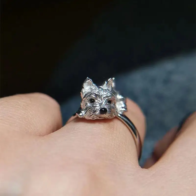 XIYANIKE Cute Dog Pet Open Rings For Women Retro Animal Fashion New Year Jewelry Accessories Valentine Day Gift Party anillos