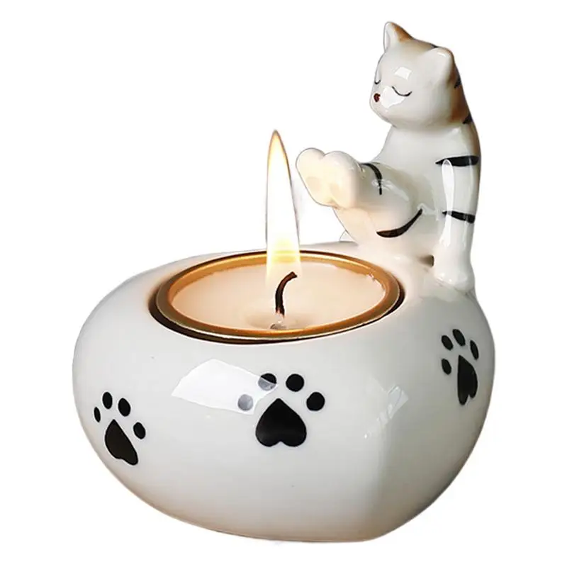 

Tealight Candle Holder Ceramic Kitten Tealight Holder Scented Candle Holder Cute Cartoon Cat Figurine For Weddings Home Decor