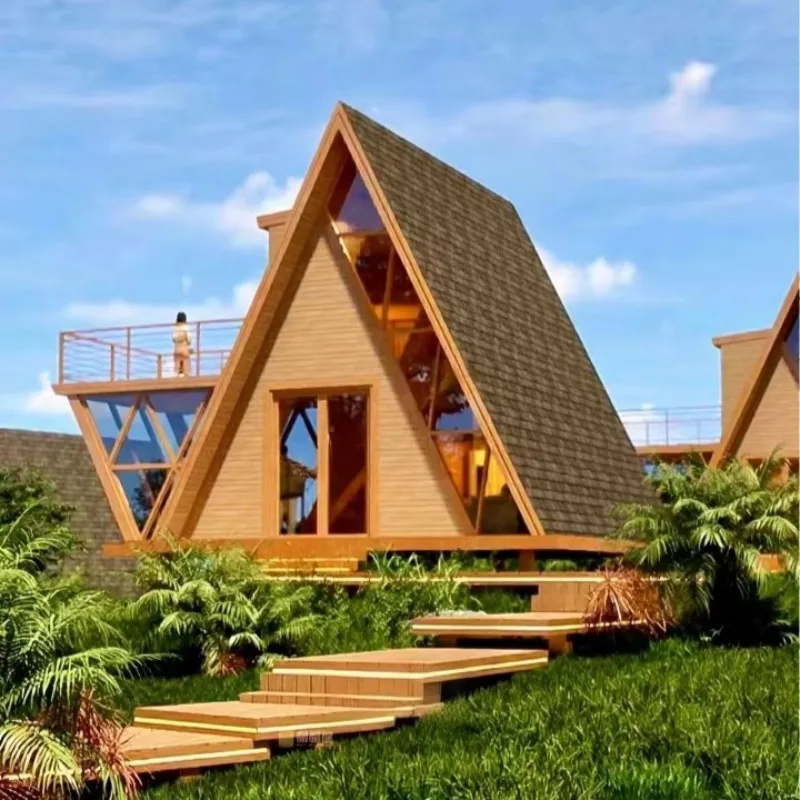 Hot Product Outdoor Camping Sports Luxury Modular Prefabricated Triangular Wooden Prefab House with 2 Bedrooms 1 Living Room