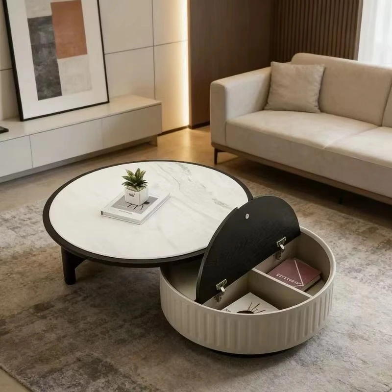 Nested coffee table set with marble finish and concealed storage