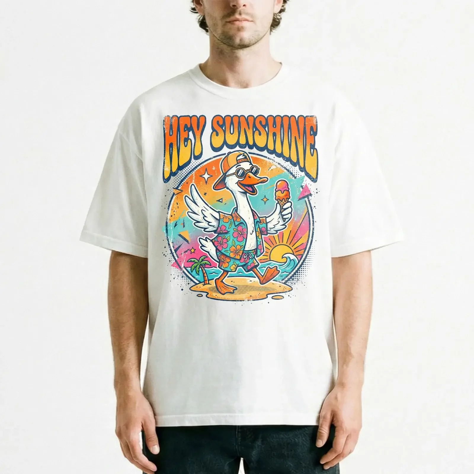 Camiseta Cool Goose Beach Party retrô estiva gelato tropicale isola surf vintage lavada versátil