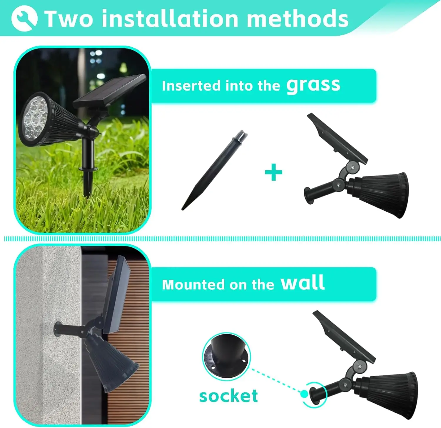 8가지 모드 태양광 스포트라이트 야외용, 색상 변경 방수 조경 조명 정원 파티오 수영장용, 4팩