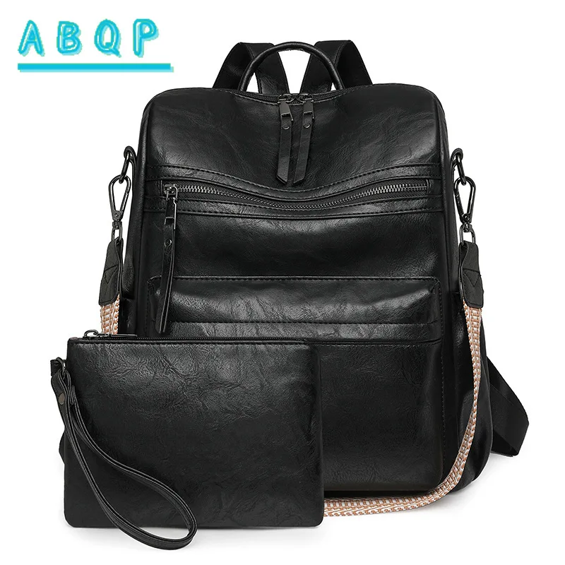 New Retro Backpack Ladies Large Capacity Backpacks Multi-functional Women's Student Schoolbag PU Material Solid Color