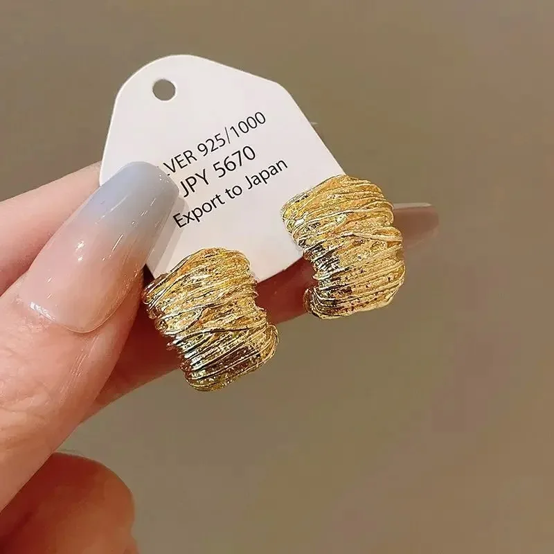 2025 New Punk Geometric Irregular Grain Stud Earrings for Women Trendy Vintage Personality Earrings Travel Party Jewelry Gifts