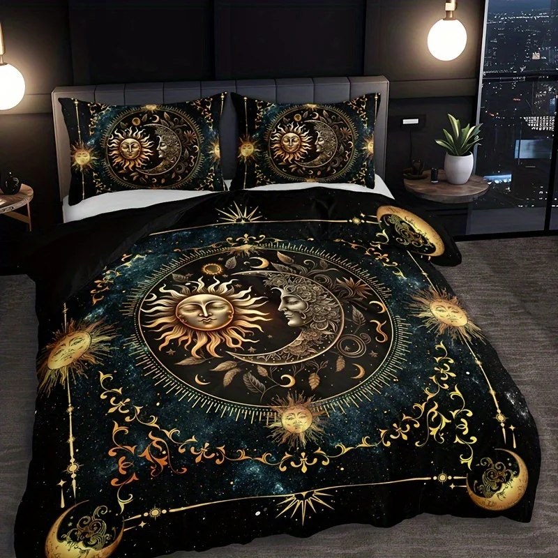 

Breathable Polyester Sun Moon Floral Duvet Cover Set - Machine Washable Includes 1 Duvet Cover and 2 Pillowcases