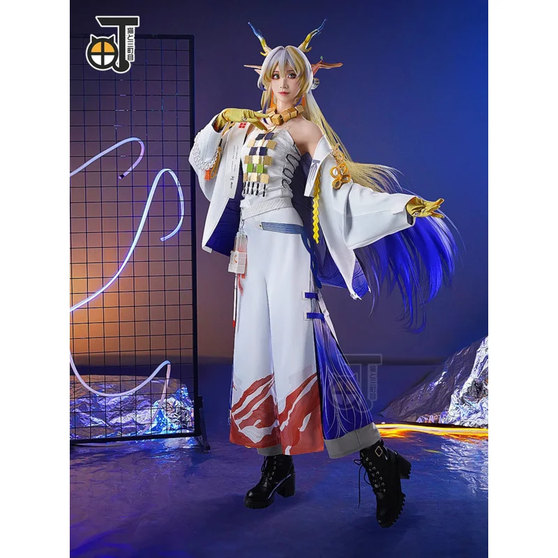 Arknights Shu تأثيري زي مع شعر مستعار ، زي عام التنين ، قفازات ، عصابة رأس ، أغطية رأس للأذن ، أقراط بدون ذيل ، حفلة الهالوين