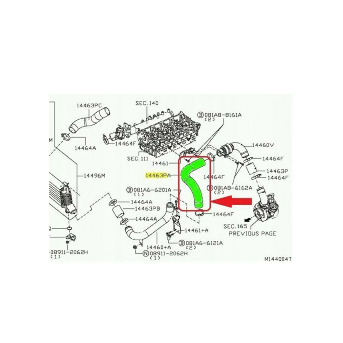 Manguera Turbo de tubo Intercooler para Nissan Navara NP300 D22 D40 2,5 DCI 14463EB71A 14463EC01A