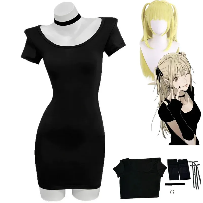 Аниме Death Note MisaMisa Косплей Костюм Черный Короткие Рукава Облегающее Платье Парик Взрослых Женщин Сексуальный Костюм Для Отдыха Вечеринки 5;d'2