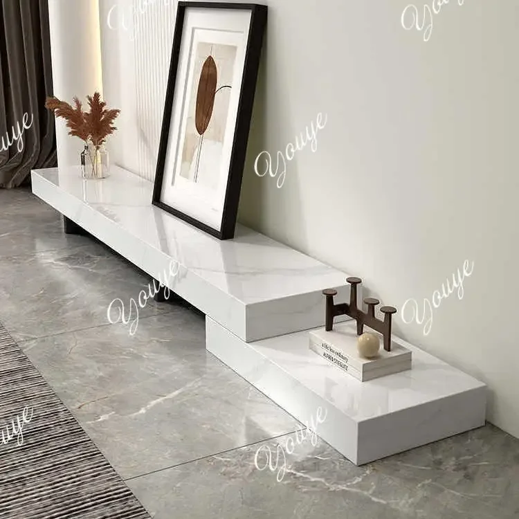 

J Italian Minimalist Slate TV Cabinet Floor-standing Telescopic Light Luxury Modern Simple Living Room Home Baseboard
