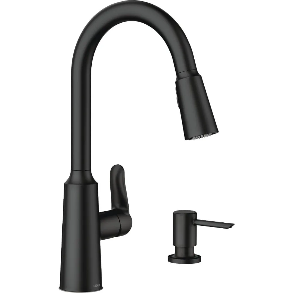 

Moen Edwyn Matte Black 1-Handle Pull-Down Kitchen Faucet with Deck-Mount and Included Plate